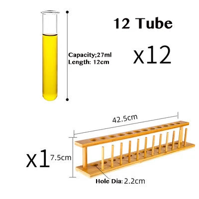 Glass Tube Shot Glasses with Wooden Rack