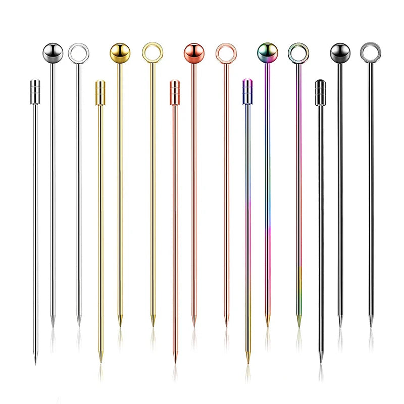 10PCS Cocktail Pick Cocktail Stick Stainless Steel Fruit Sticks Drink Stirring Sticks Martini Picks- Circle/Ball/Hat Shape