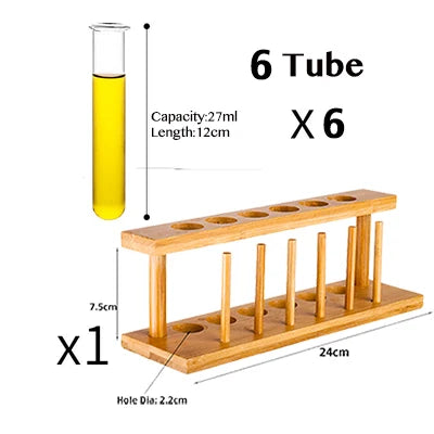 Glass Tube Shot Glasses with Wooden Rack