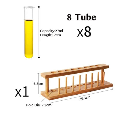 Glass Tube Shot Glasses with Wooden Rack