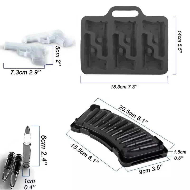 Bartender Black Gun Bullet Skull Ice Cube Tray