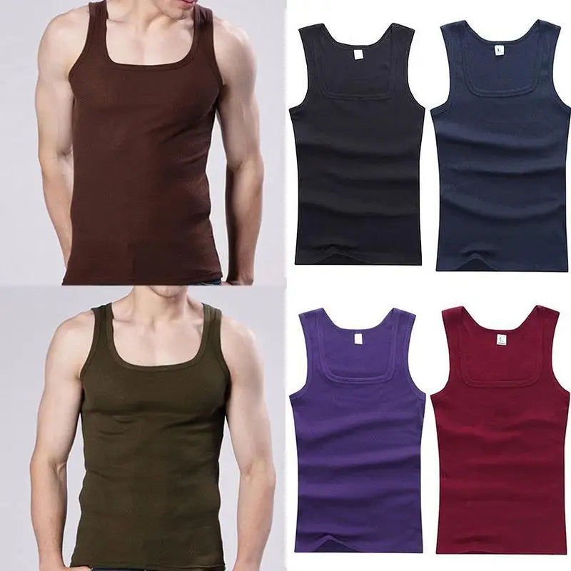 100% Cotton Mens Sleeveless Tank Top Solid Color