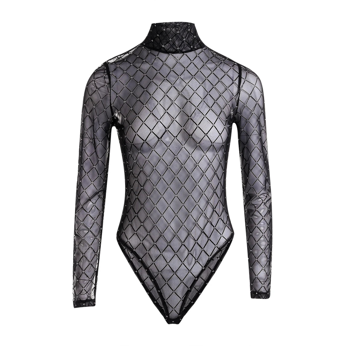 Bartender Crystal Fishnet Sexy Bodysuit Tops Women