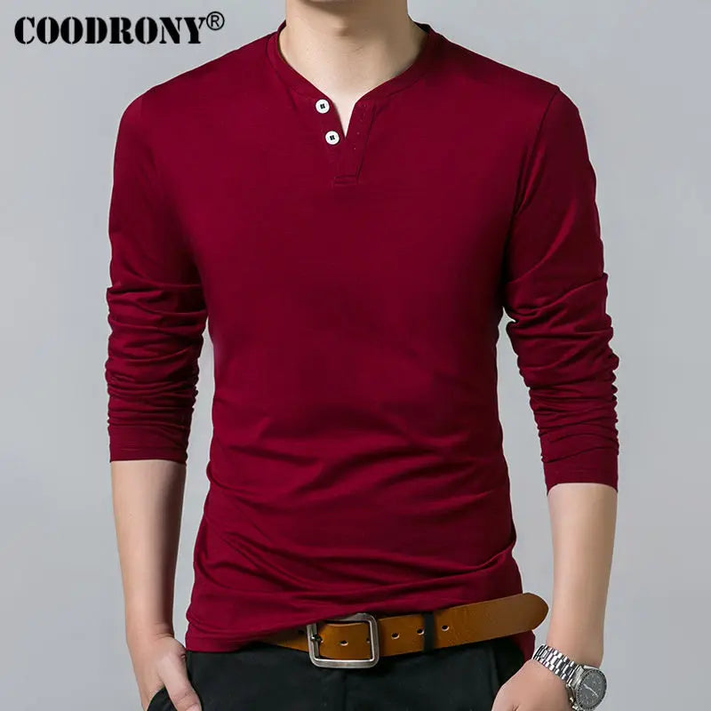 New Long Sleeve Henry Collar Cotton Mens Shirt