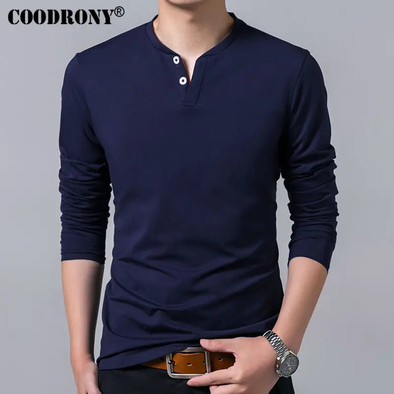 New Long Sleeve Henry Collar Cotton Mens Shirt