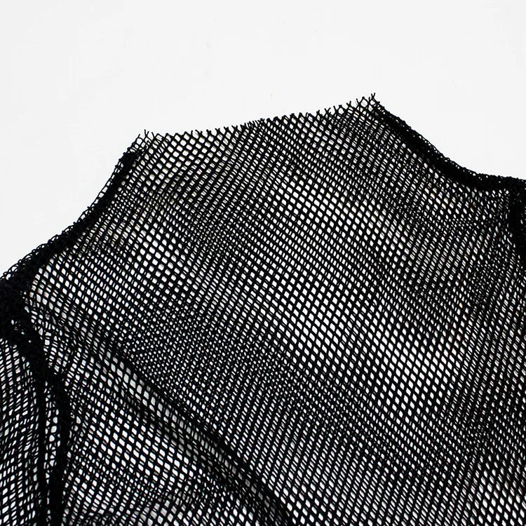 Women Fishnet Mesh See-through Black shirts