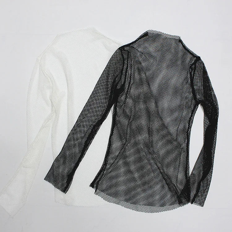 Women Fishnet Mesh See-through Black shirts