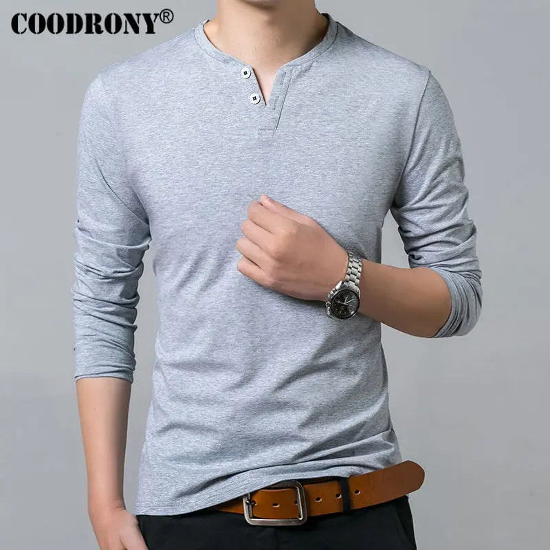 New Long Sleeve Henry Collar Cotton Mens Shirt