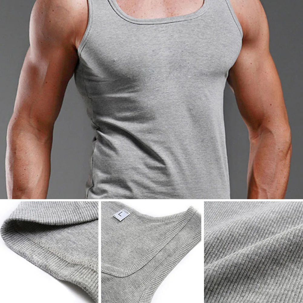 100% Cotton Mens Sleeveless Tank Top Solid Collr