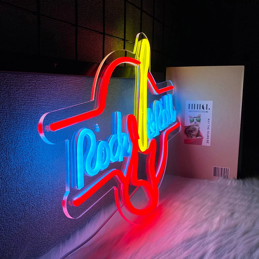 Bartender Black Rock & Roll Neon Bar Sign