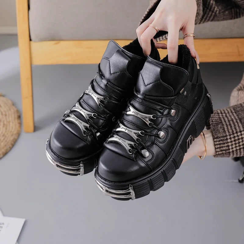 Bartender Black Platform Punk Ankle Boots
