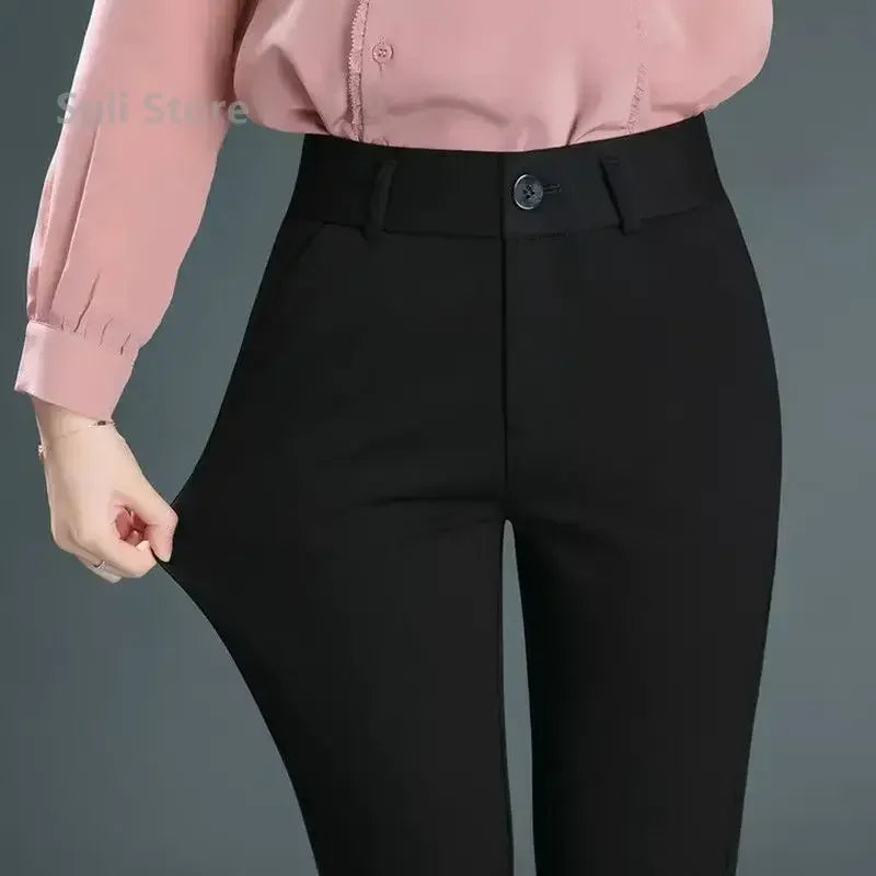 Bartender Black Women's Mid-Waist Straight-Leg Suit Pants