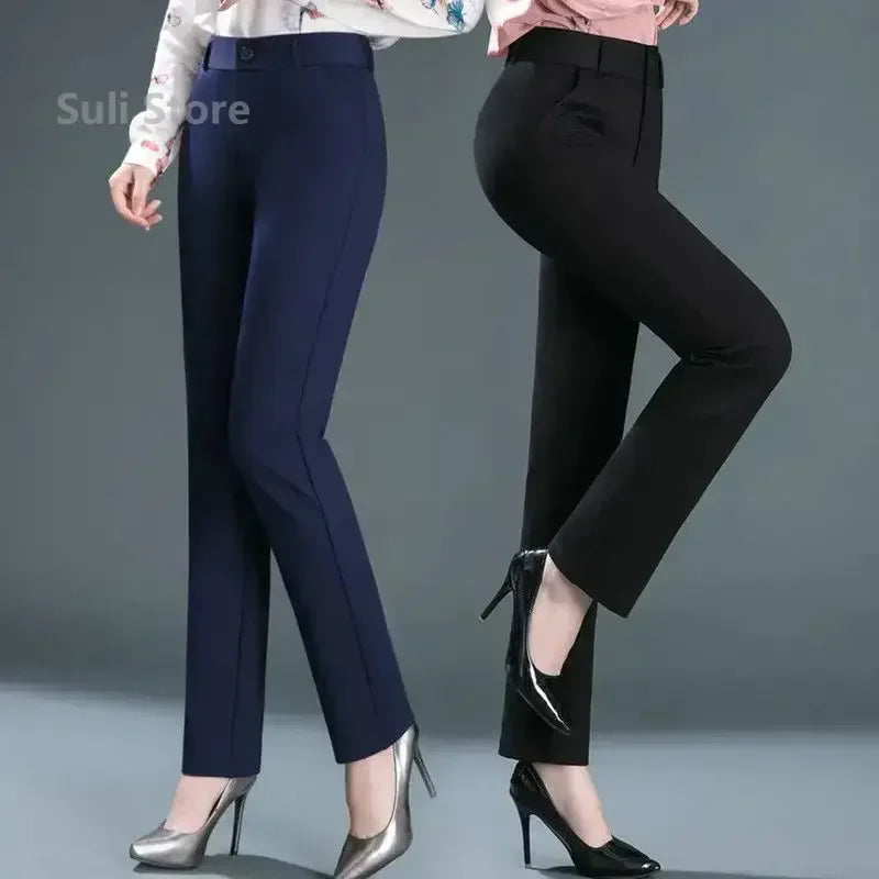 Bartender Black Women's Mid-Waist Straight-Leg Suit Pants