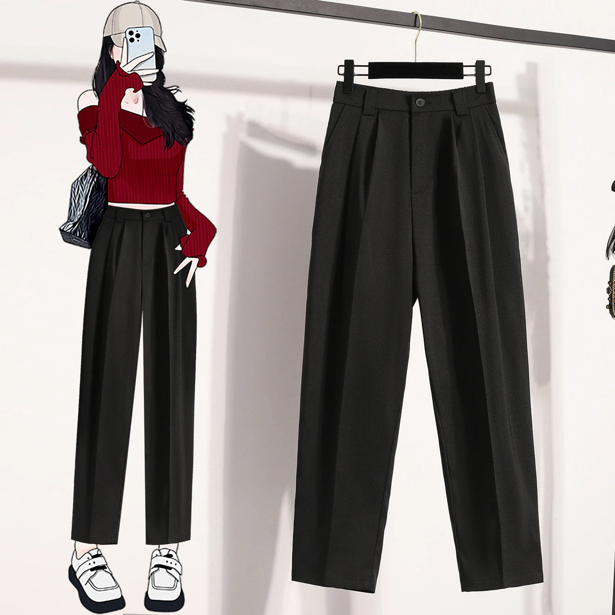 Bartender Black Women's High-Waist Straight-Leg Pants