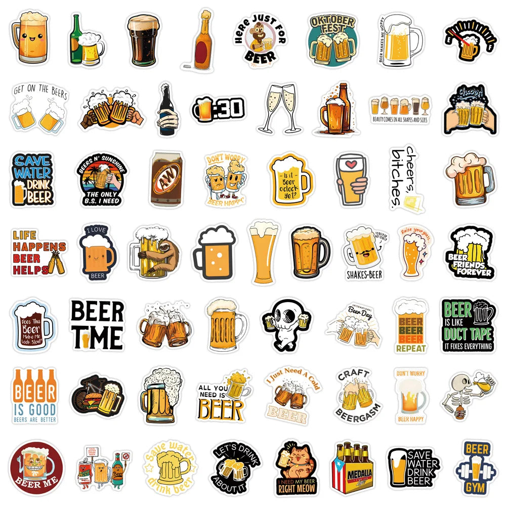 110PCS Cartoon Beer Creative Waterproof Sticker