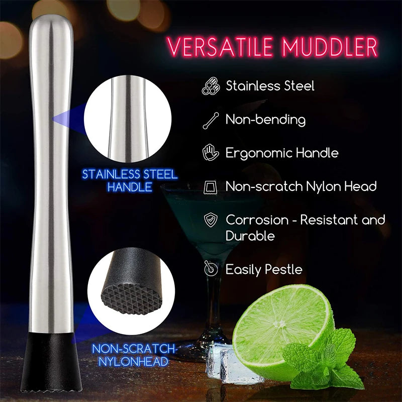 Professional Bar Stainless Steel Cocktail Muddler and Mixing Spoon