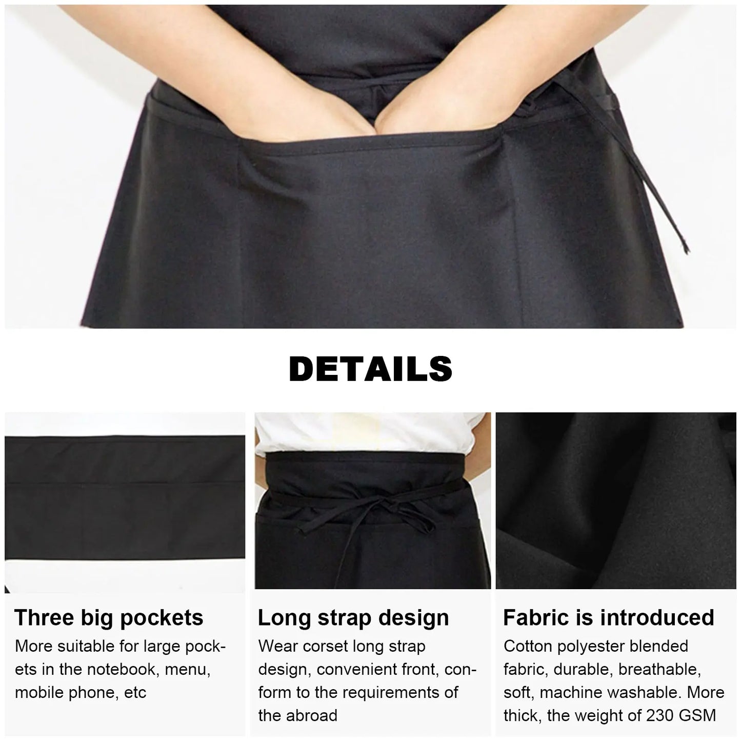 3 Pockets Short Waist Apron