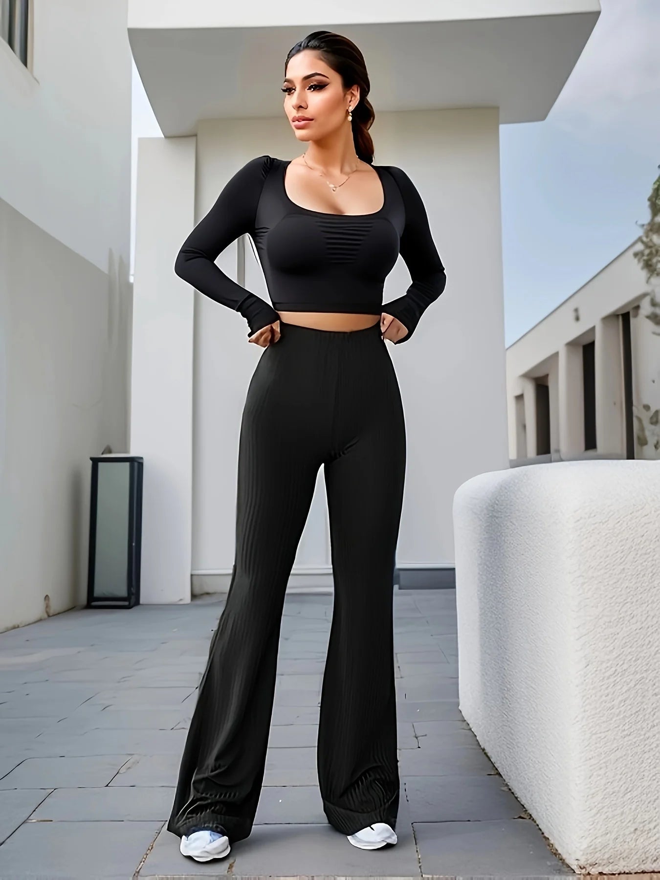 Bartender Black Cross-border European and American style skinny bell bottoms