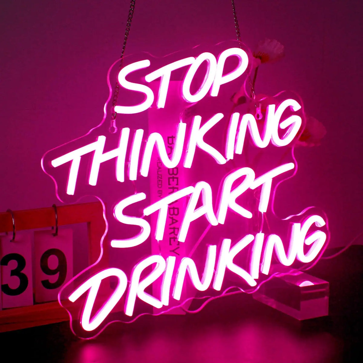 Bartender Black Stop Thinking Start Drinking Neon Sign
