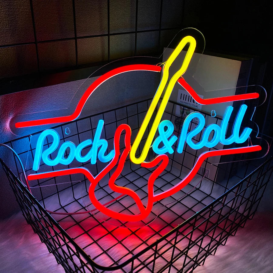Bartender Black Rock & Roll Neon Bar Sign