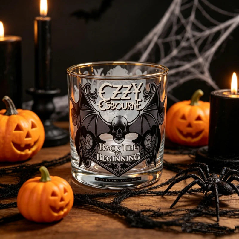 Bartender Black Skull Bat Rock Whiskey Glass