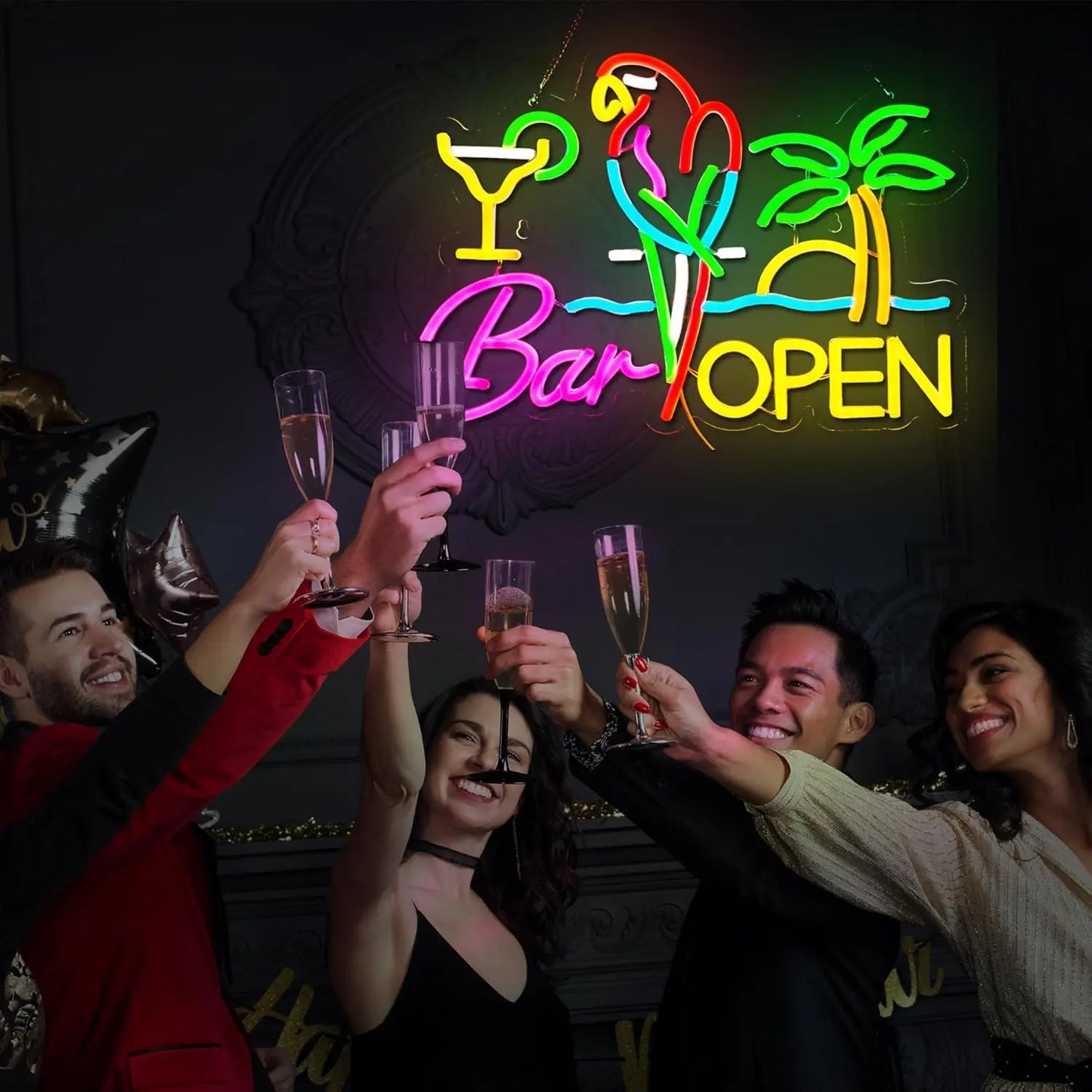 Bartender Black Bar Open LED Neon Sign