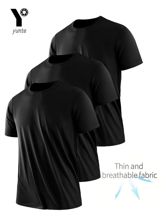 3-Piece Black Ultra-Light Men's Quick-Drying Breathable Sweat-Absorbent Shirt