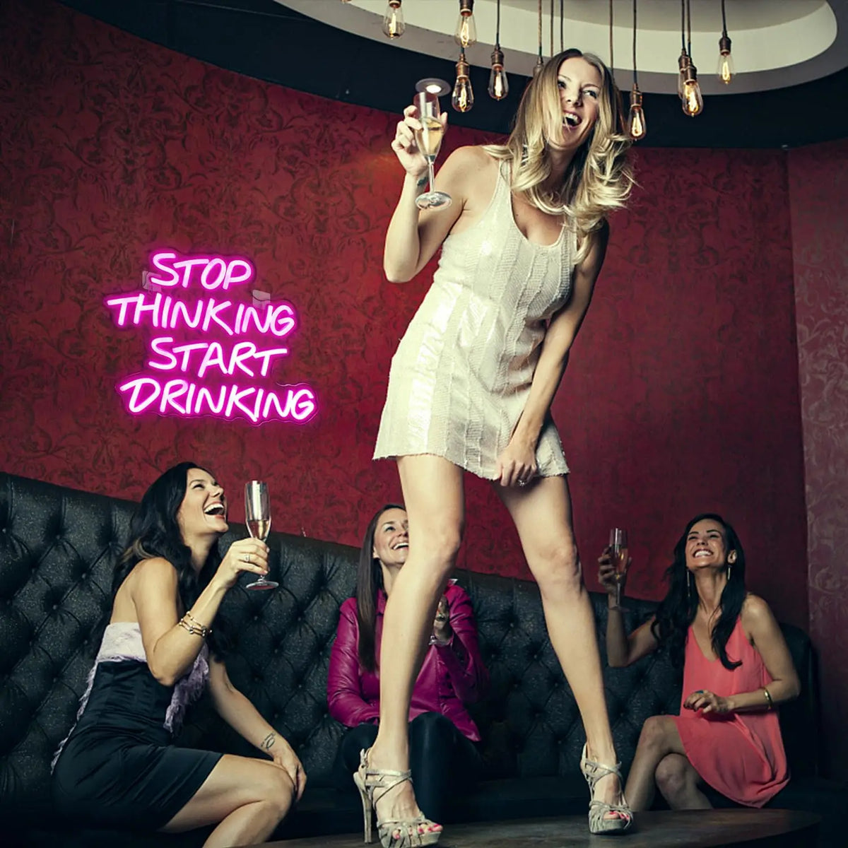 Bartender Black Stop Thinking Start Drinking Neon Sign