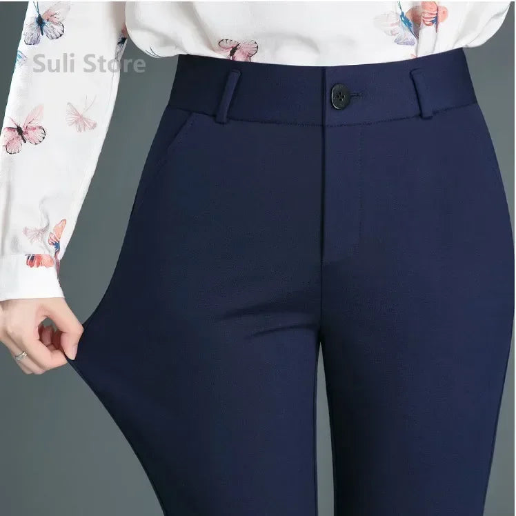 Bartender Black Women's Mid-Waist Straight-Leg Suit Pants