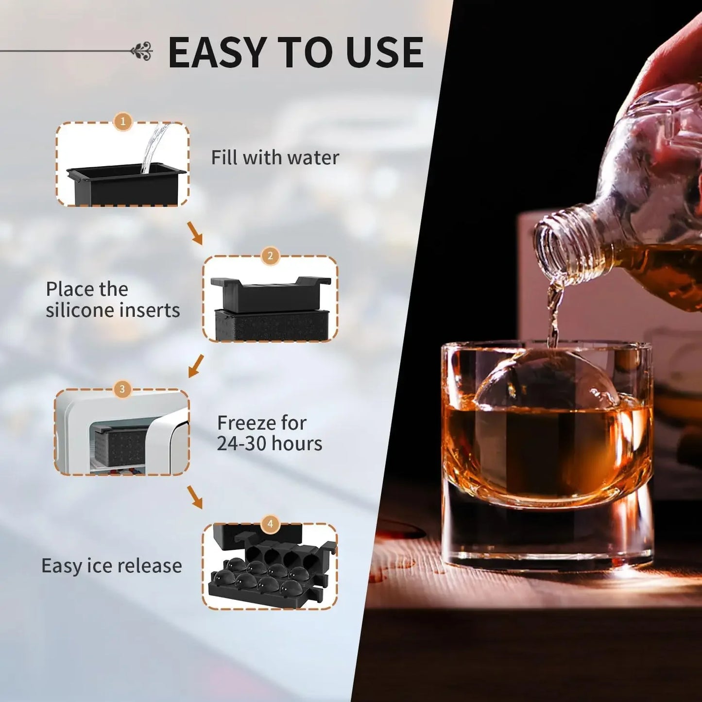 Bartender Black Crystal Clear Ice Sphere Maker