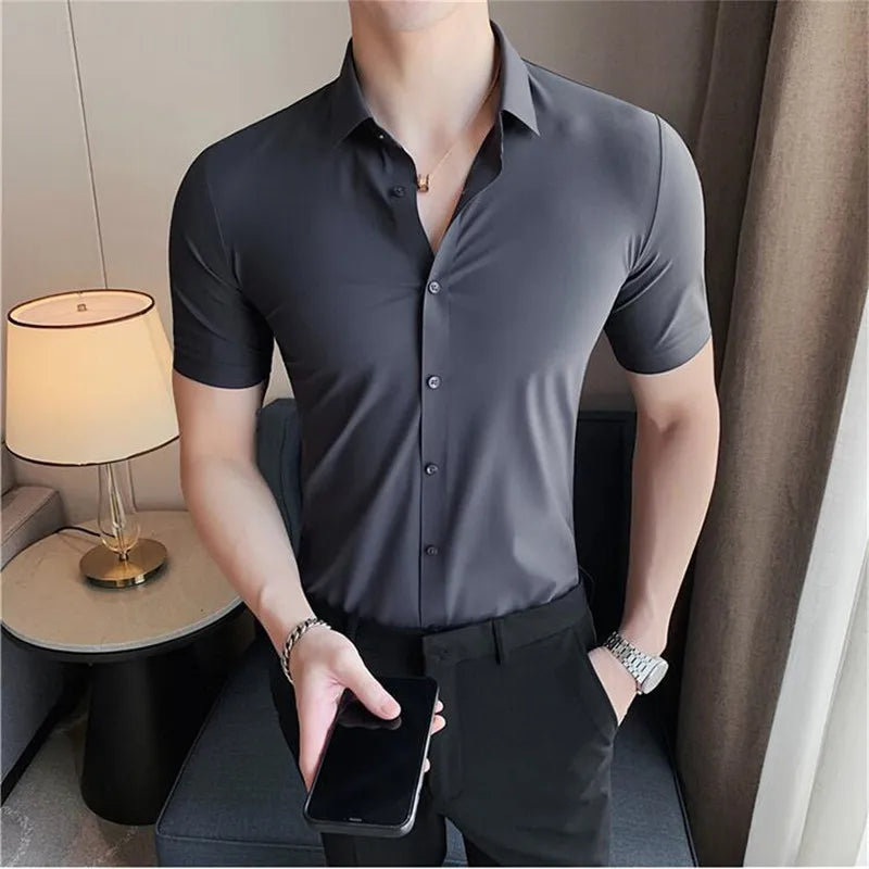 High Quality Super Elasticity Seamless Short Sleeve Shirts Men