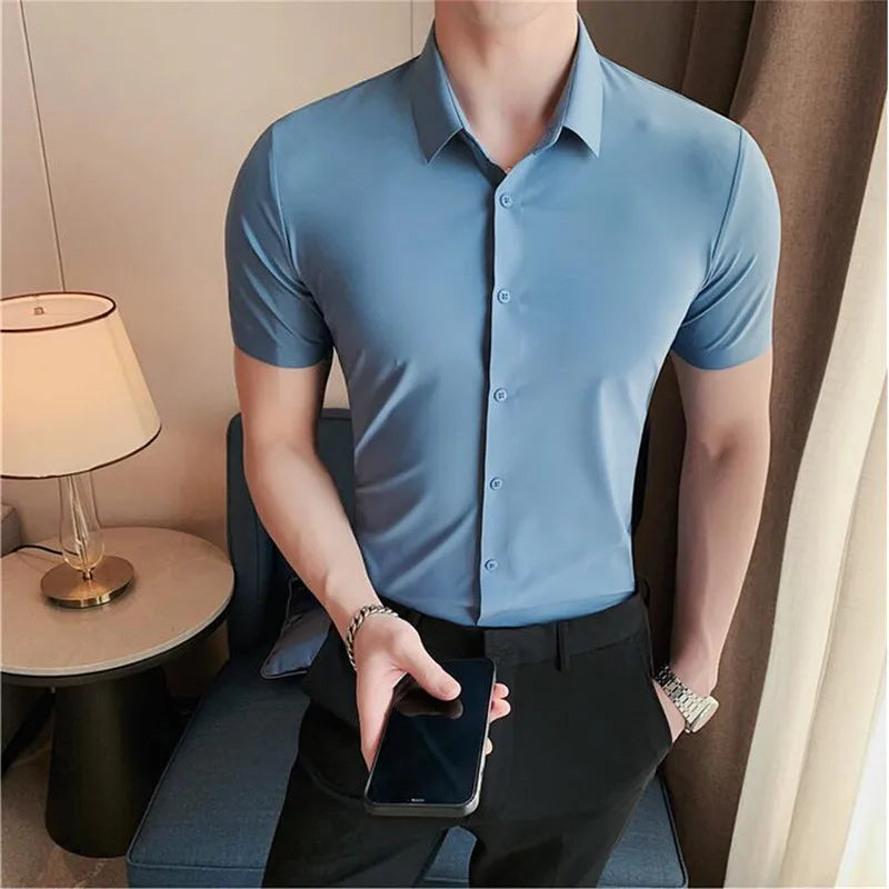 High Quality Super Elasticity Seamless Short Sleeve Shirts Men