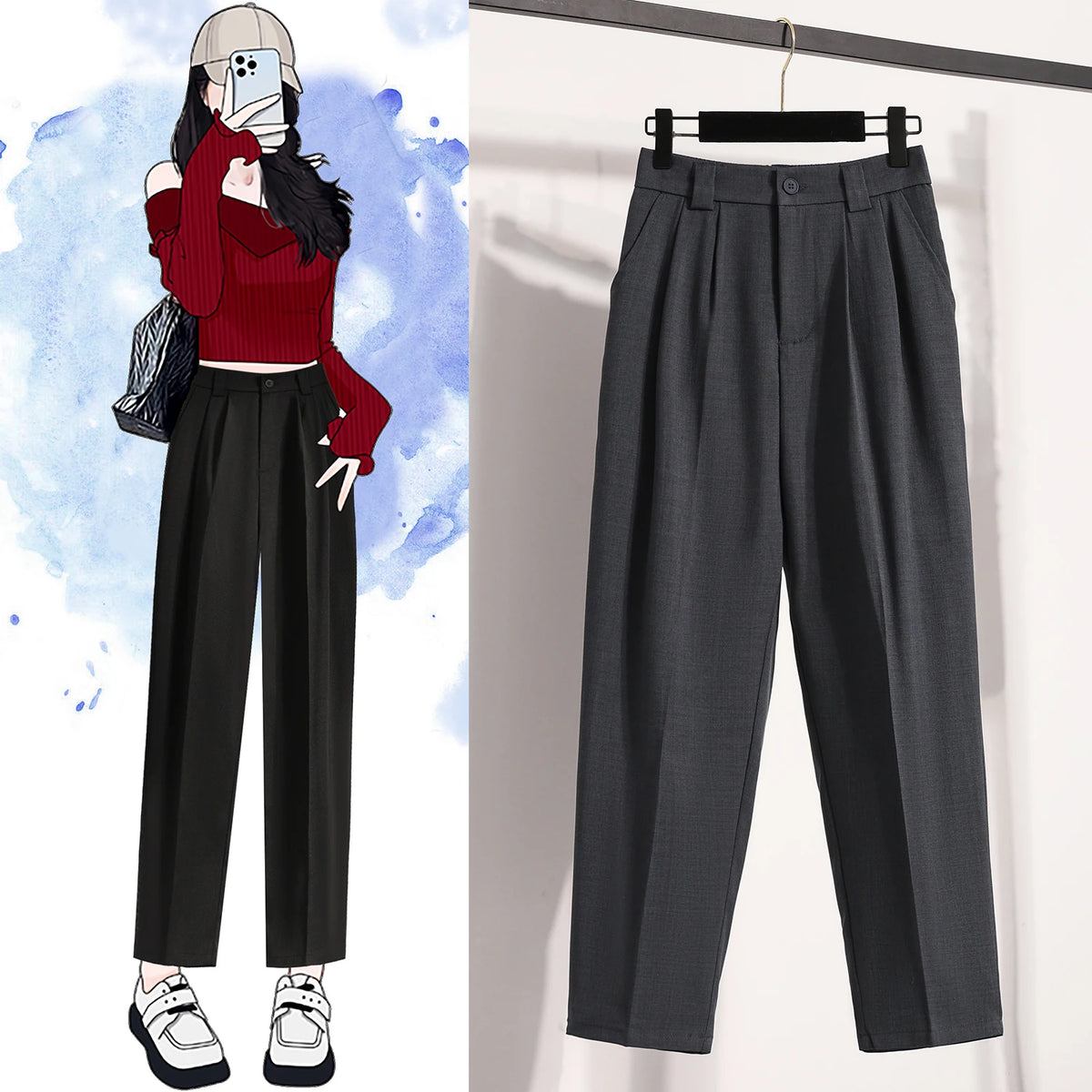 Bartender Black Women's High-Waist Straight-Leg Pants
