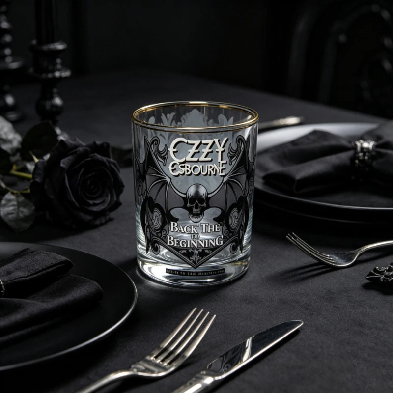 Bartender Black Skull Bat Rock Whiskey Glass