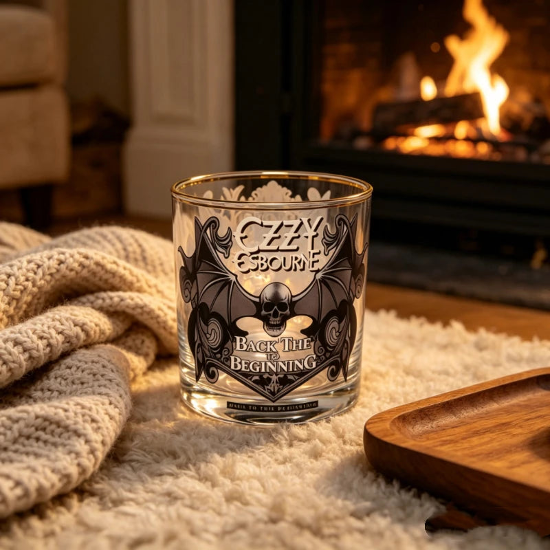 Bartender Black Skull Bat Rock Whiskey Glass