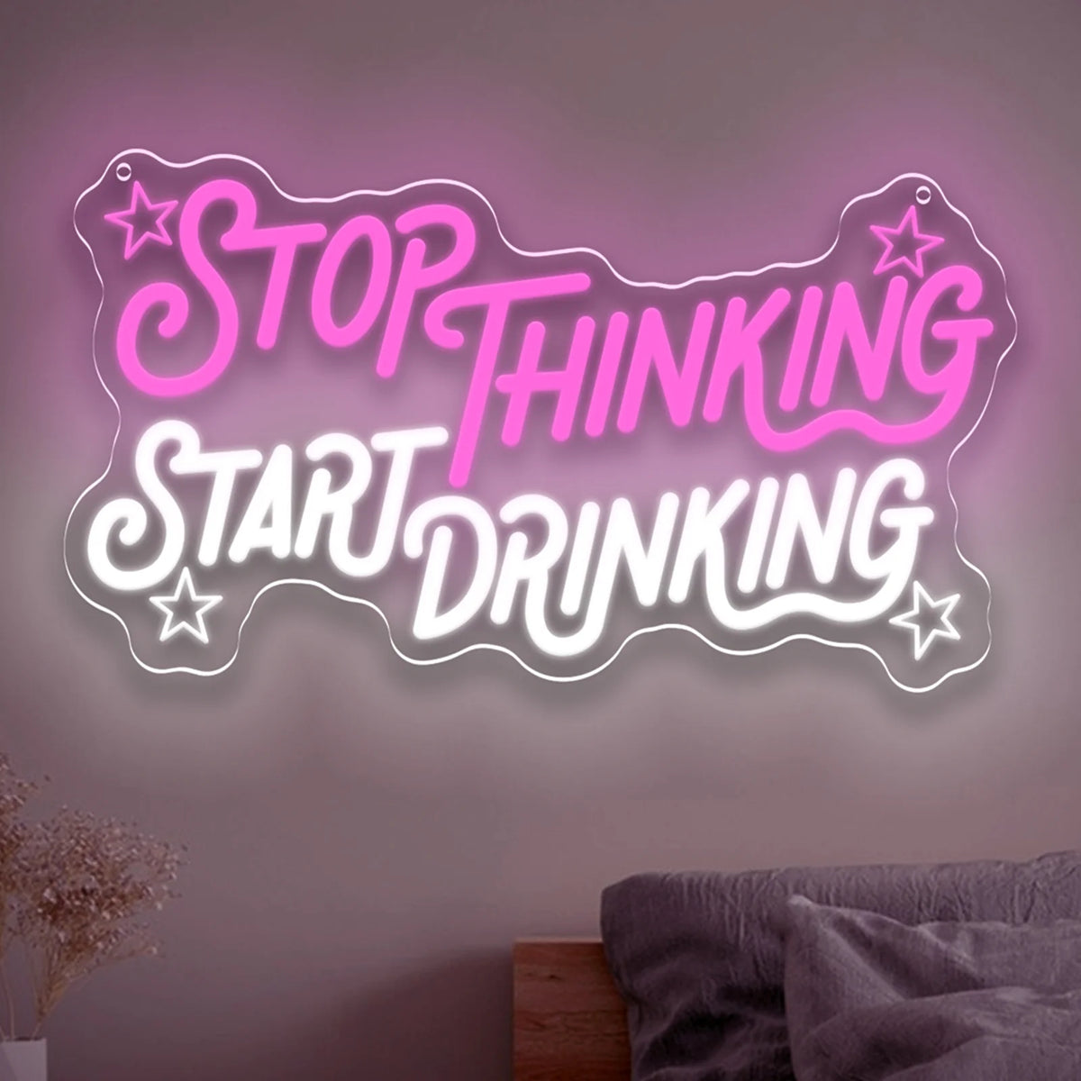 Bartender Black Stop Thinking Start Drinking Neon Sign