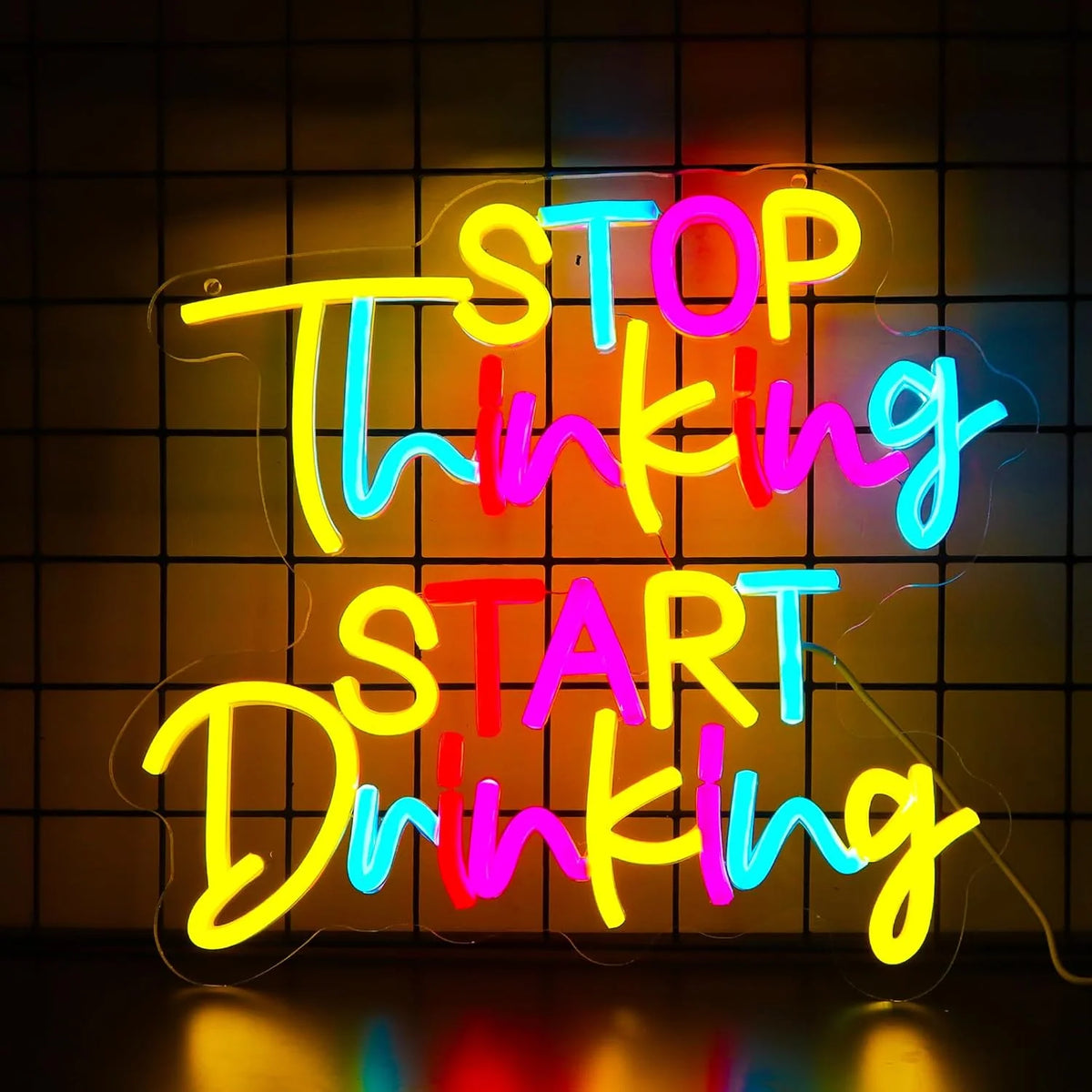 Bartender Black Stop Thinking Start Drinking Neon Sign
