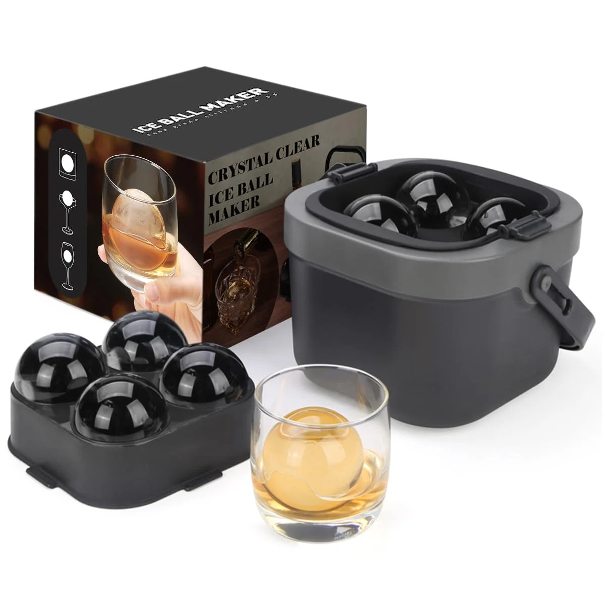 Bartender Black Crystal Clear Ice Sphere Maker