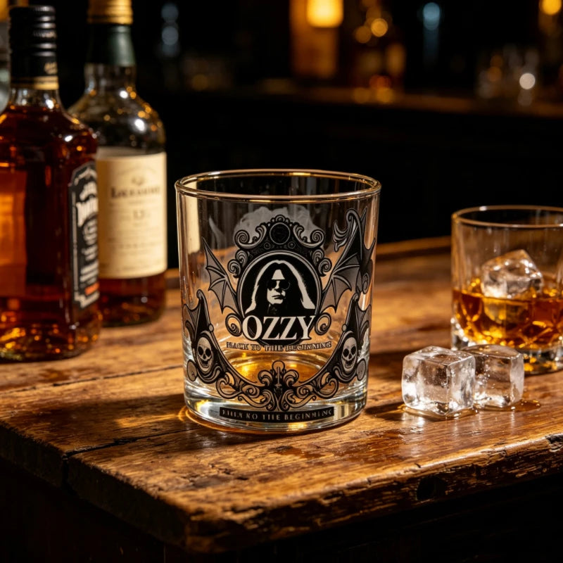 Bartender Black Skull Bat Rock Whiskey Glass