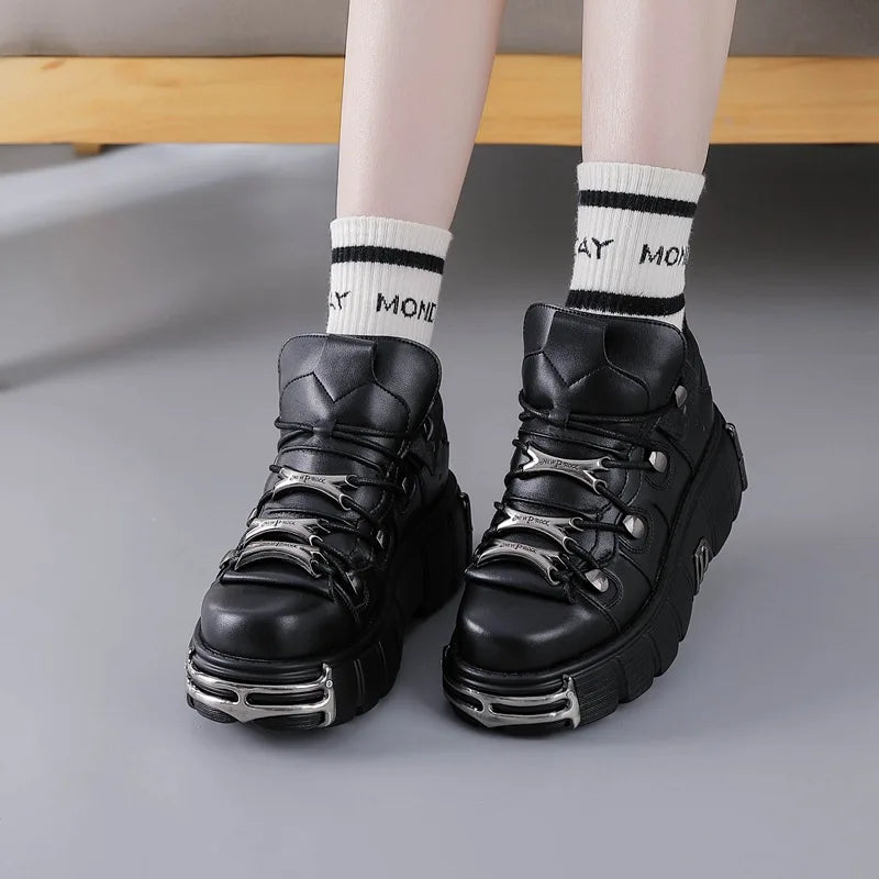 Bartender Black Platform Punk Ankle Boots