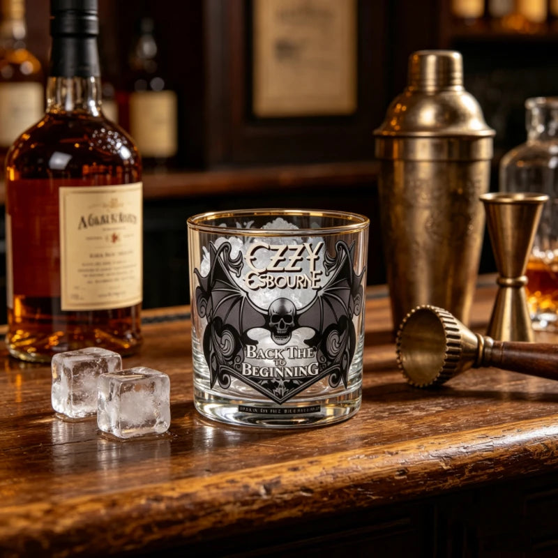 Bartender Black Skull Bat Rock Whiskey Glass