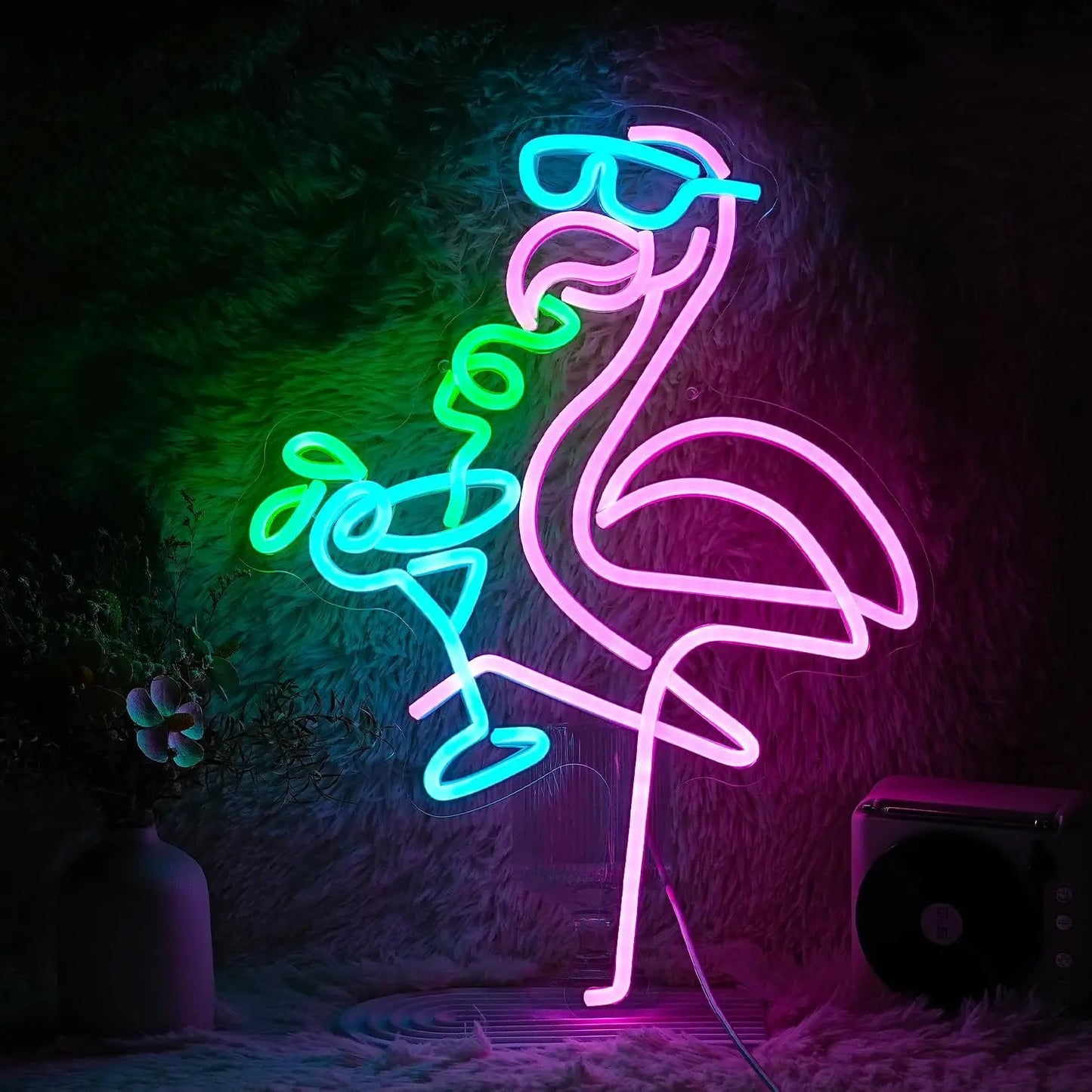 Bartender Black Flamingo LED Neon Sign