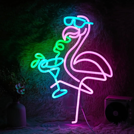 Bartender Black Flamingo LED Neon Sign