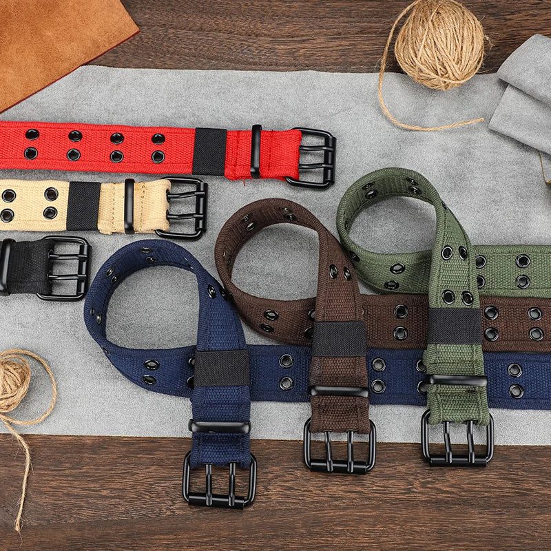 Men's and women's double button canvas belt