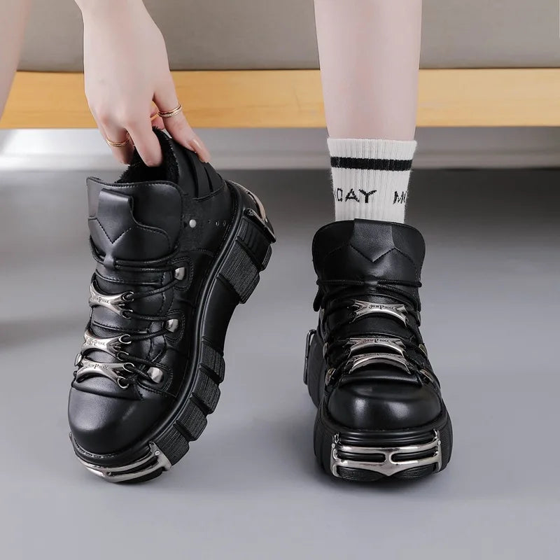 Bartender Black Platform Punk Ankle Boots