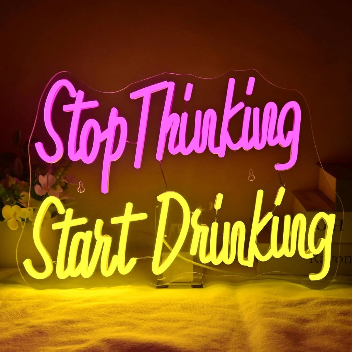 Bartender Black Stop Thinking Start Drinking Neon Sign