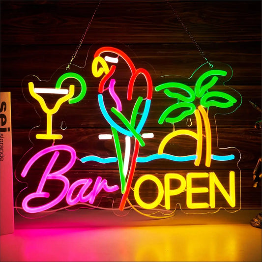 Bartender Black Bar Open LED Neon Sign