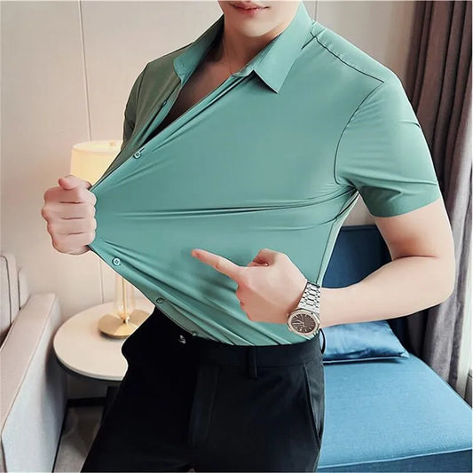 High Quality Super Elasticity Seamless Short Sleeve Shirts Men