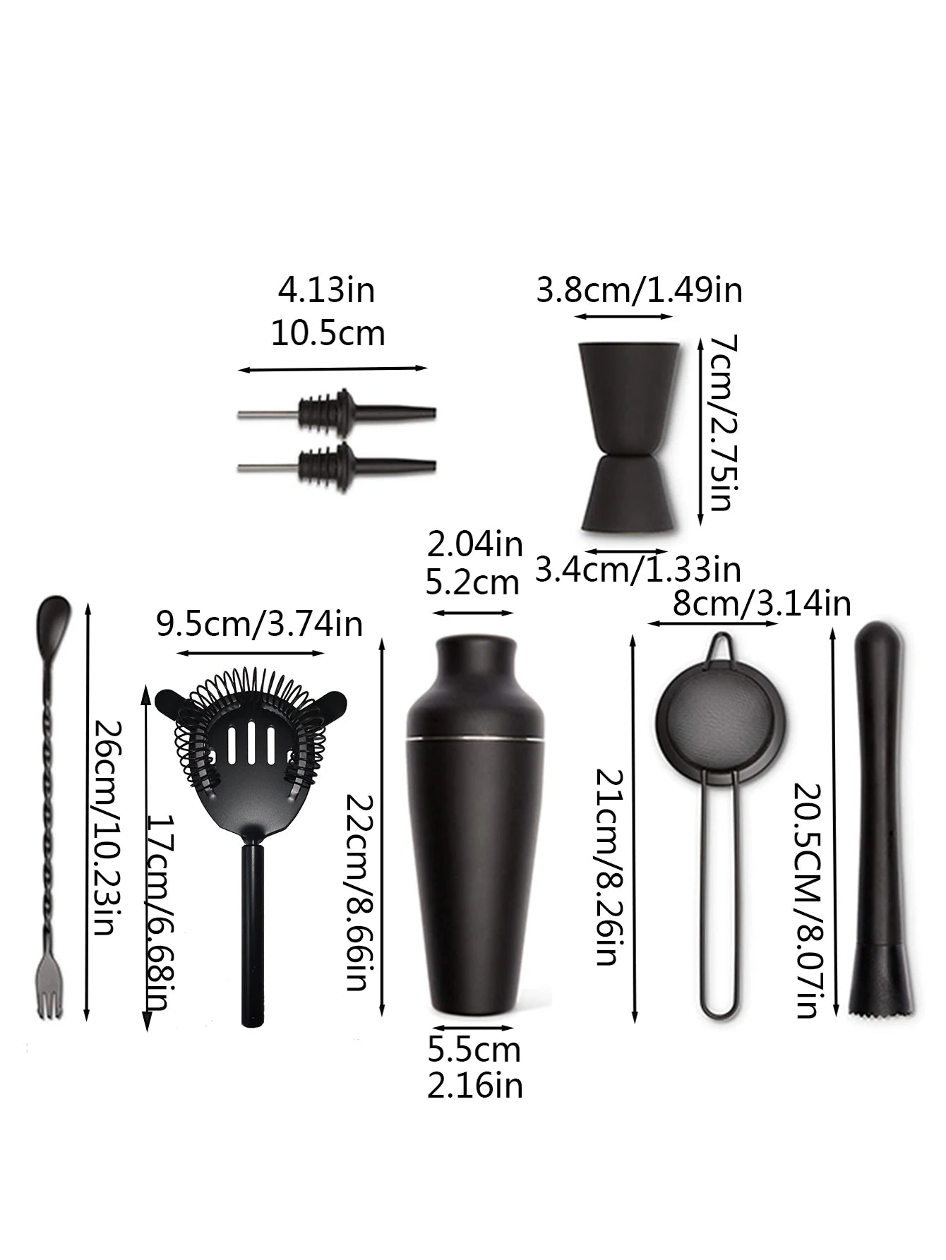 8Pcs Bartender Black Matte Black Cocktail Shaker Set