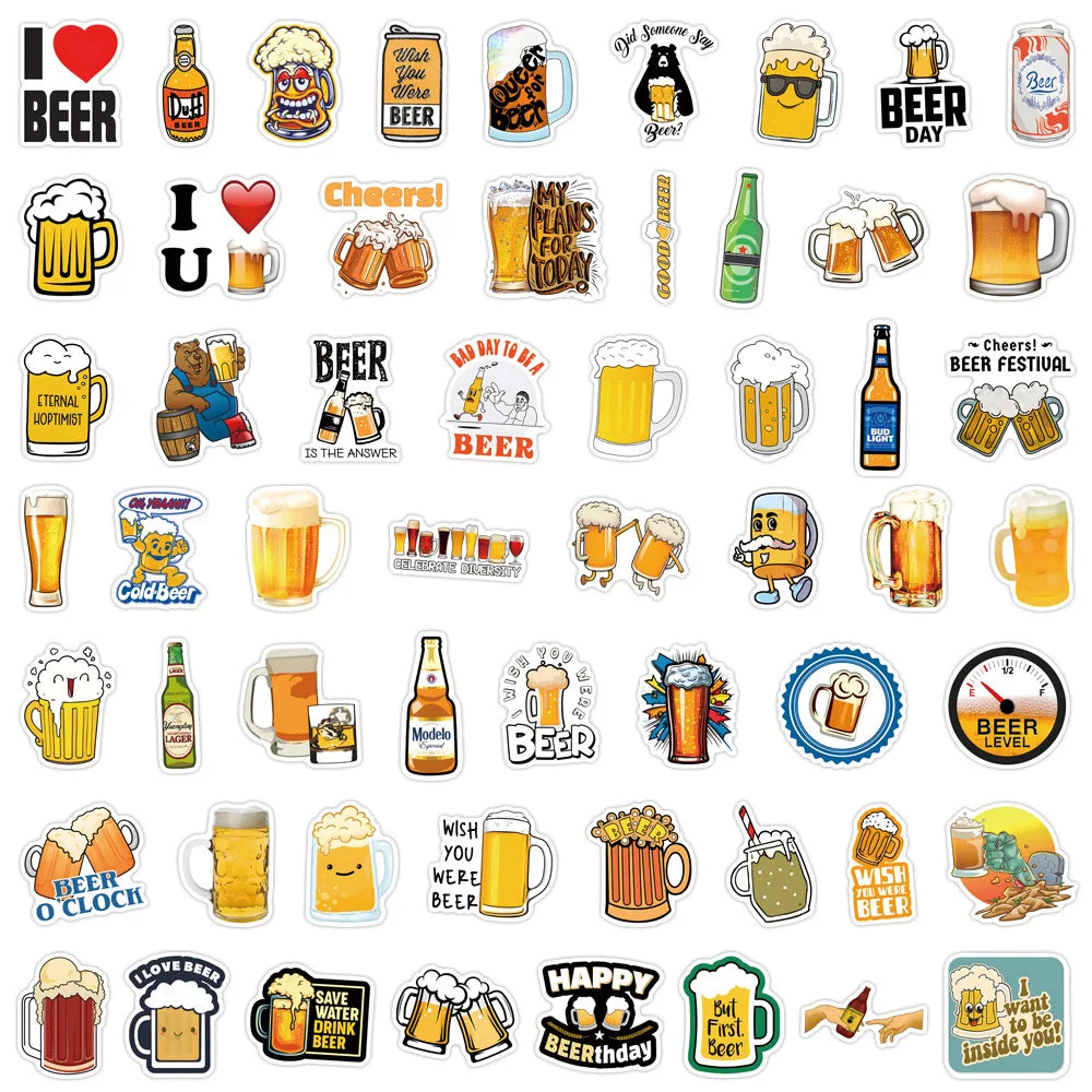 110PCS Cartoon Beer Creative Waterproof Sticker